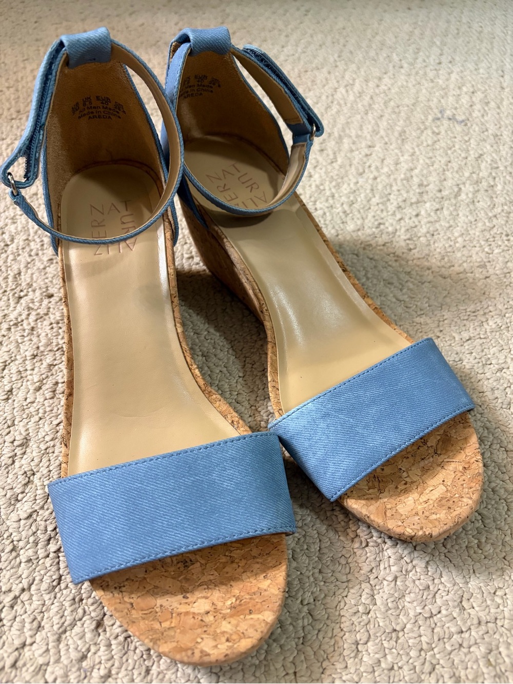 Naturalizer Blue Cork Wedge Sandals with Ankle Strap